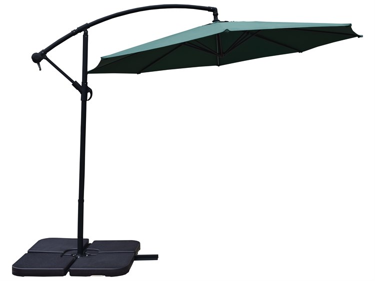 Oakland Living Green And Black Aluminum 10 Ft Cantilever Umbrella And Four Pcs Water Or Sand Fillable Polyresin Heavy Duty Weights 4110gn 4238bk 2