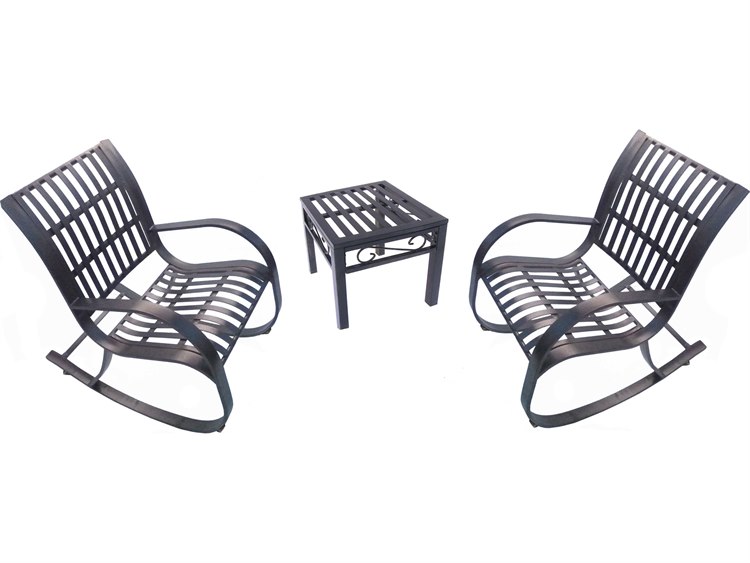 Oakland Living Noble Wrought Iron Rocking Chairs 3 Pc Set