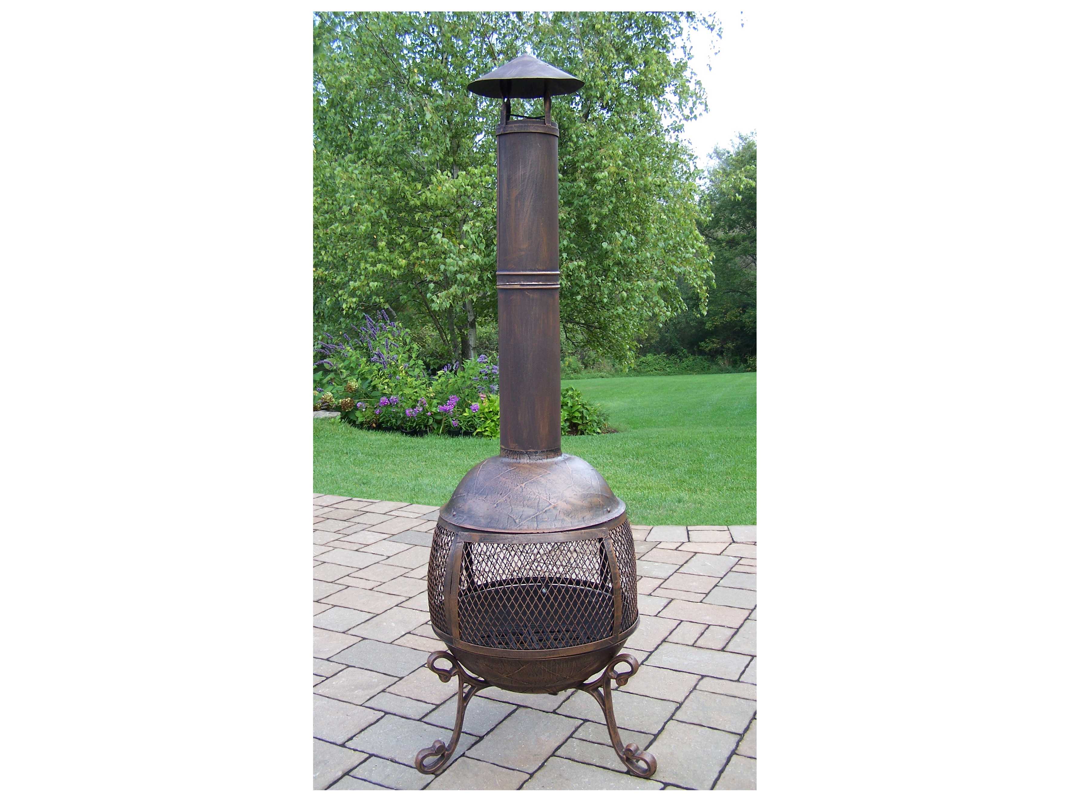 Oakland Living Autumn Cast Iron Chimenea Firepit With 360 Degree Fire View Ol8012ab