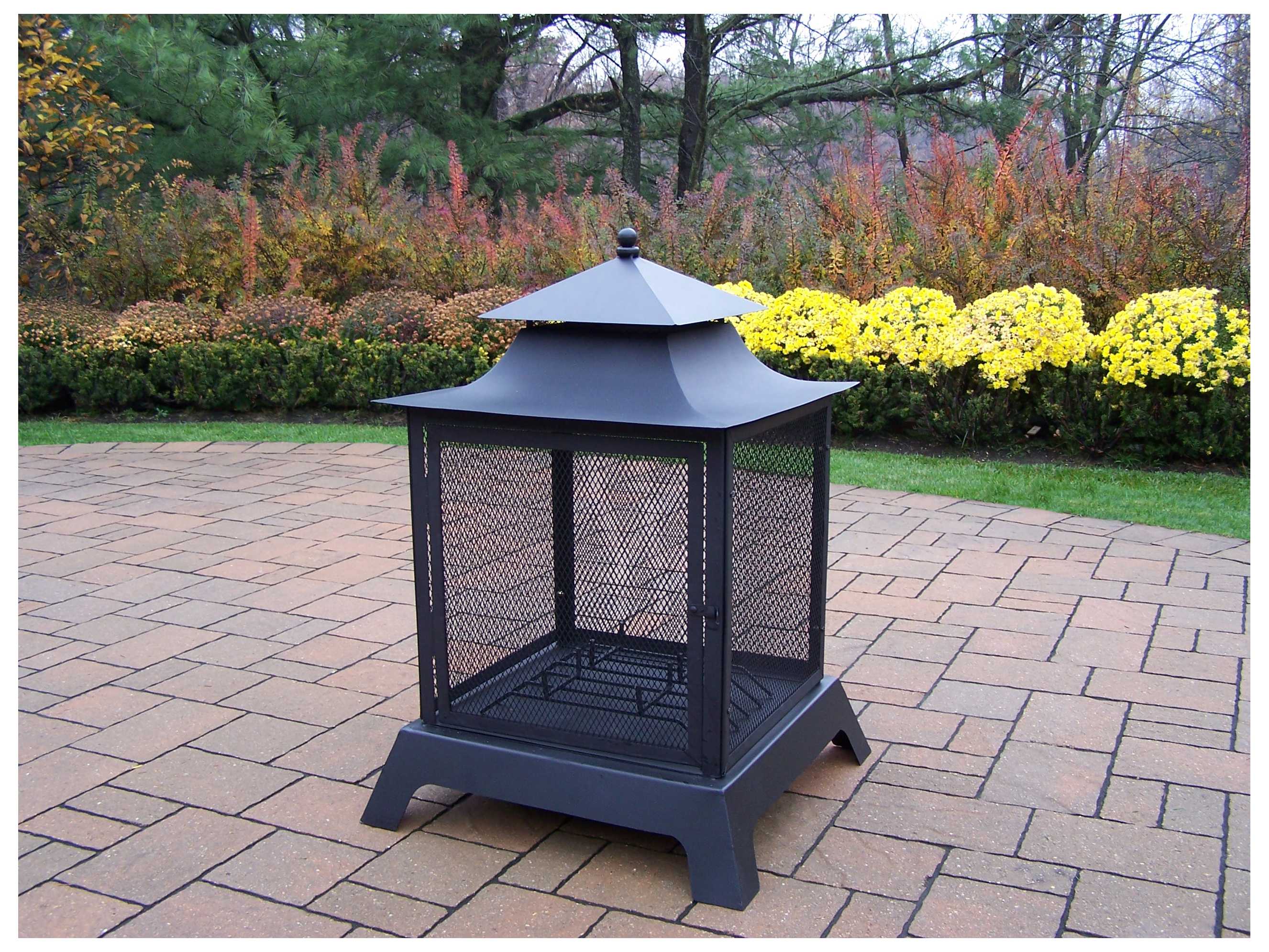 Oakland Living Extruded Iron Full Sides View Fire Pit with Spark Guard
