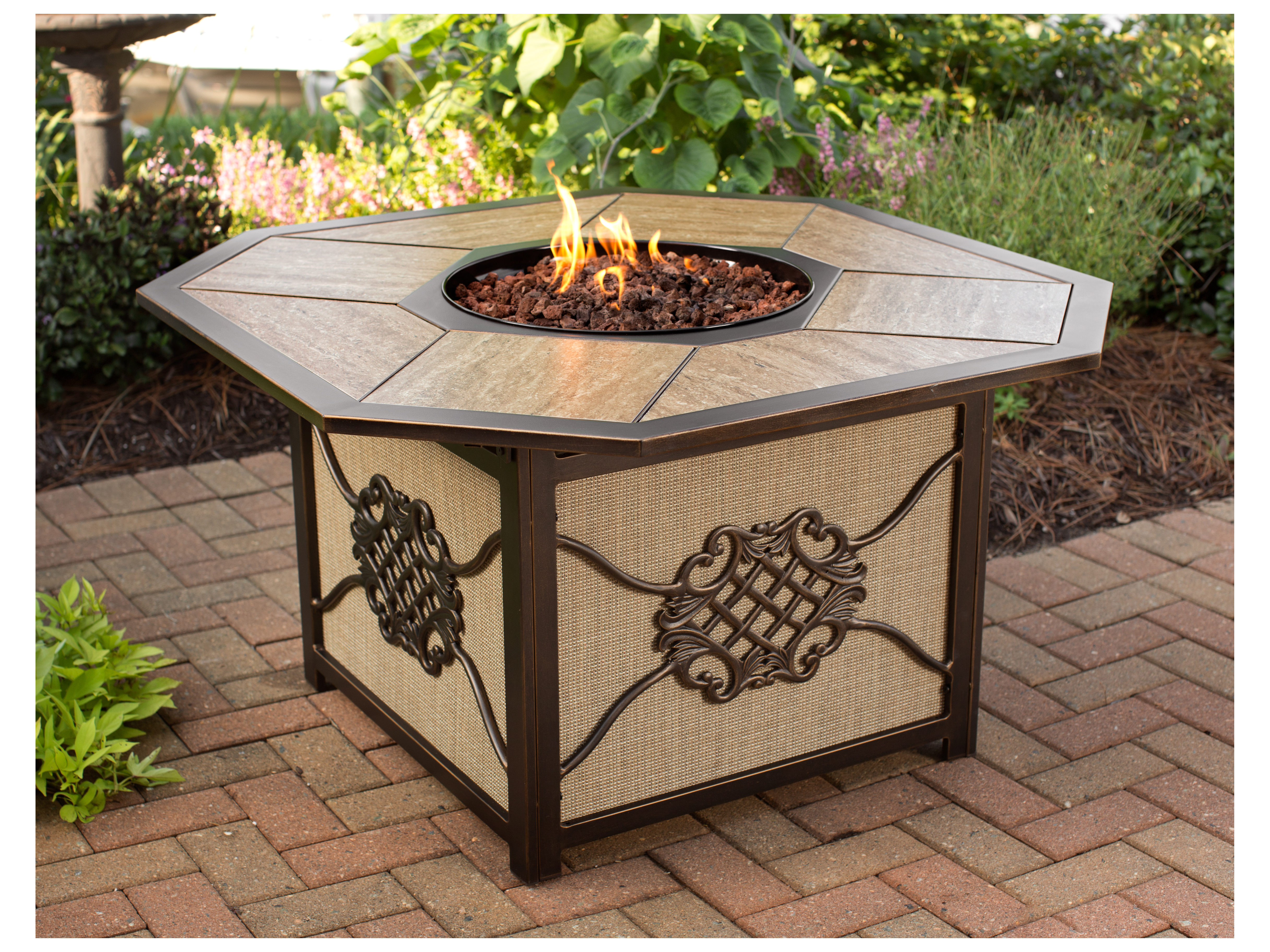 Oakland Living Heritage Aluminum 43 25 Octagon Gas Firepit Table With Porcelain Inlaid Top Ol8211oct4324gstab