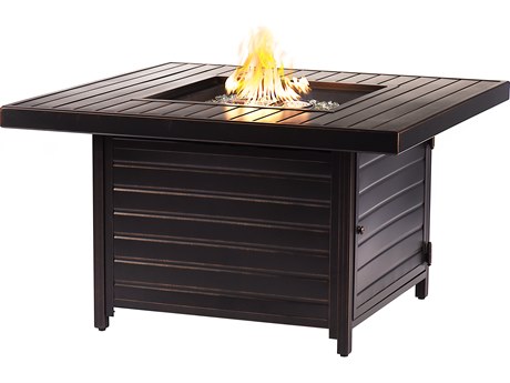 Oakland Living Square Aluminum Propane Patio Fire Pit Table with Glass Beads