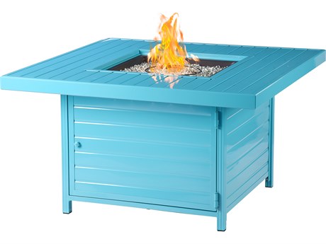 Oakland Living Square Aluminum Propane Outdoor Fire Pit Table with Glass Beads