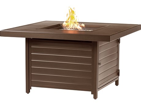 Oakland Living Square Aluminum Propane Outdoor Patio Fire Pit Table with Glass Beads