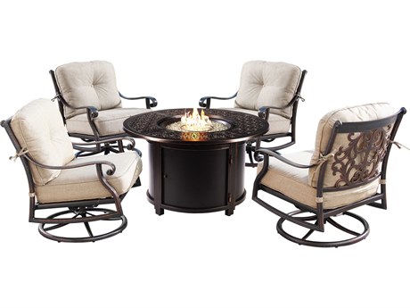 Oakland Living Aluminum Cushion 44'' Round Fire Pit Table Set