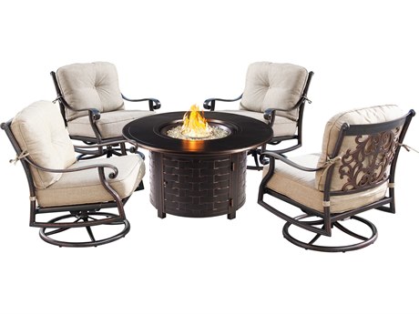 Oakland Living Aluminum Cushion 44'' Round Fire Pit Table Set