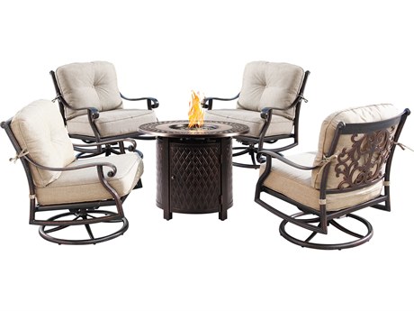 Oakland Living Aluminum Cushion 34'' Round Fire Pit Table Set