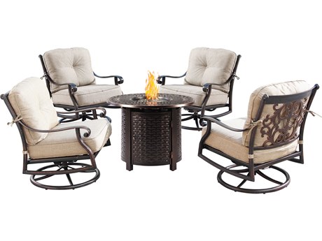Oakland Living Aluminum Cushion 34'' Round Fire Pit Table Set