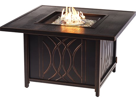 Oakland Living Aluminum Square Propane Outdoor Patio Fire Pit Table with Fire Beads