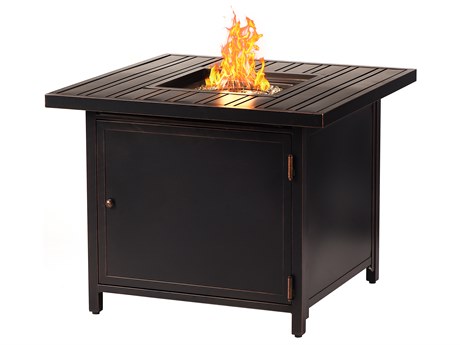 Oakland Living Square Aluminum Propane Patio Fire Pit Table with Glass Beads