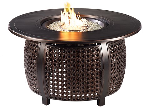 Oakland Living Aluminum Round Propane Outdoor Fire Pit Table with Fire Beads