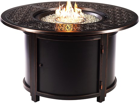 Oakland Living Aluminum Round Propane Patio Fire Pit Table with Fire Beads