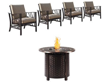 Oakland Living Aluminum 34'' Round Antique Copper Fire Pit Table Set