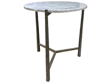 Oliver Home Cara Round Marble Silver End Table