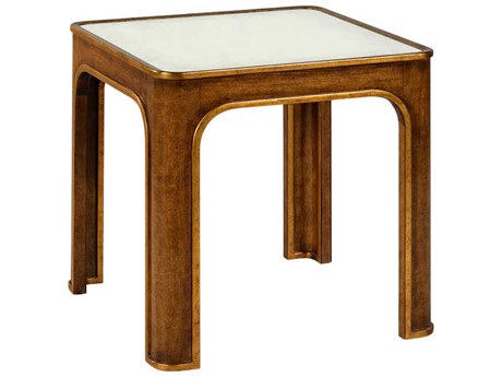 Oliver Home Rome Square Glass Autumn Gold Leaf End Table