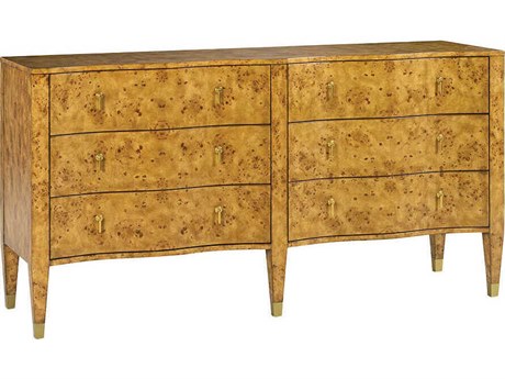 Oliver Home Serpentine 6-Drawers Brown Burlwood Double Dresser