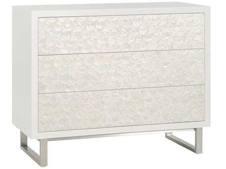 Oliver Home Capiz Ghost White Acacia Wood Accent Chest