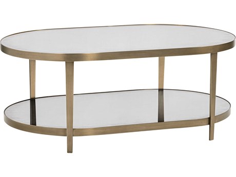 Oliver Home Orlando Oval Glass Antique Brass Coffee Table