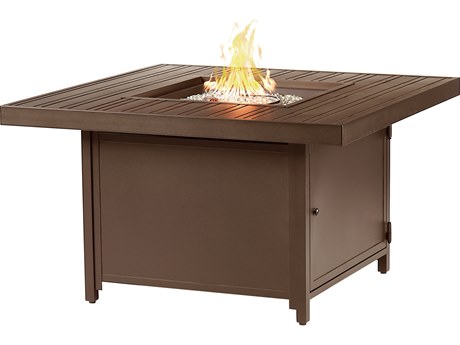 Oakland Living Square Aluminum Propane Outdoor Patio Fire Pit Table with Glass Beads