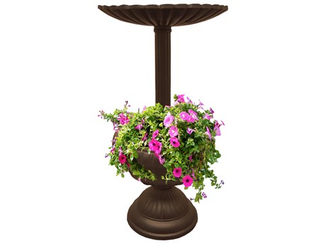 Oakland Living Ornate Round Cast Aluminum 35'' Brown Bird Bath and Planter Vase Combo