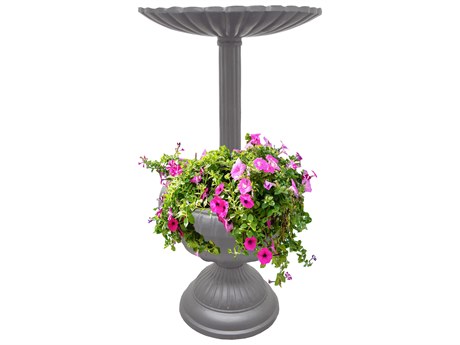 Oakland Living Ornate Round Cast Aluminum 35'' Grey Bird Bath and Planter Vase Combo