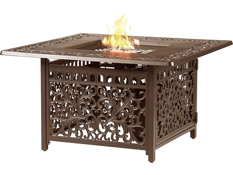 Oakland Living Square Aluminum Propane Outdoor Fire Pit Table with Glass Beads