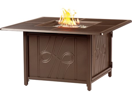Oakland Living Square Aluminum Propane Outdoor Fire Pit Table with Glass Beads