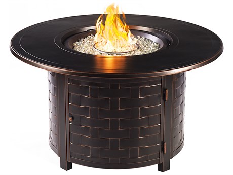 Oakland Living Aluminum Round Propane Outdoor Fire Pit Table with Fire Beads