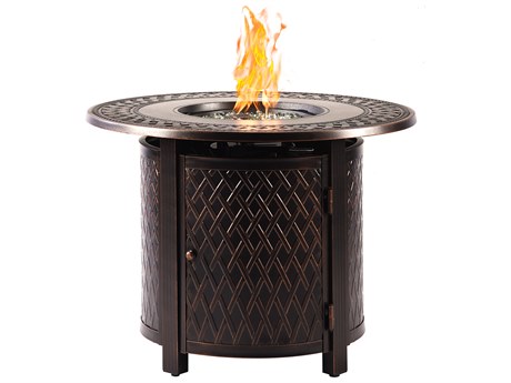 Oakland Living Aluminum Round Propane Outdoor Patio Fire Pit Table with Fire Beads