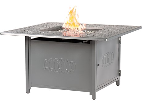 Oakland Living Square Aluminum Propane Patio Fire Pit Table with Glass Beads