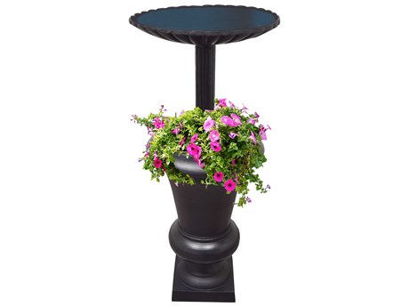 Oakland Living Ornate Round Cast Aluminum 40'' Black Bird Bath and Planter Vase Combo