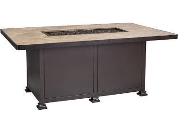 OW Lee Casual Fireside Santorini Steel Rectangular Chat Height Fire Pit Table
