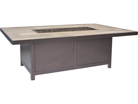 OW Lee Casual Fireside Capri Steel Rectangular Occasional Height Iron Fire Pit with Electronic Ignition