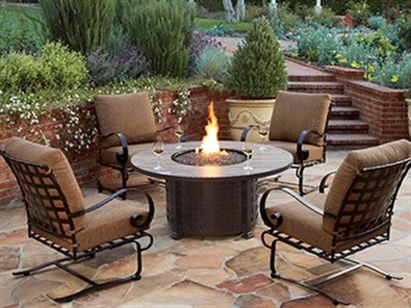 OW Lee Classico Wide Arms Wrought Iron Fire Pit Lounge Set