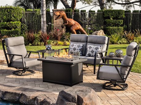 Ow Lee Quick Ship Aris Graphite Aluminum Fire Pit Lounge Set In