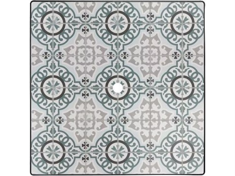 OW Lee Valencia Porcelain Square Table Top with Aluminum Rim & Umbrella Hole