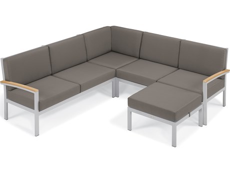 Oxford Garden Travira Aluminum Flint 4 Piece Sectional Lounge Set with Stone Cushions