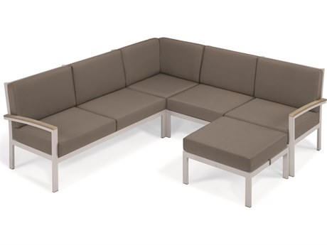 Oxford Garden Travira Aluminum Flint 4 Piece Sectional Lounge Set with Stone Cushions