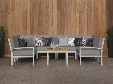 Oxford Garden Travira 7 Piece Modular Aluminum Cushion Lounge Sectional and Table Set