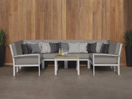 Oxford Garden Travira 7 Piece Modular Aluminum Cushion Lounge Sectional and Table Set