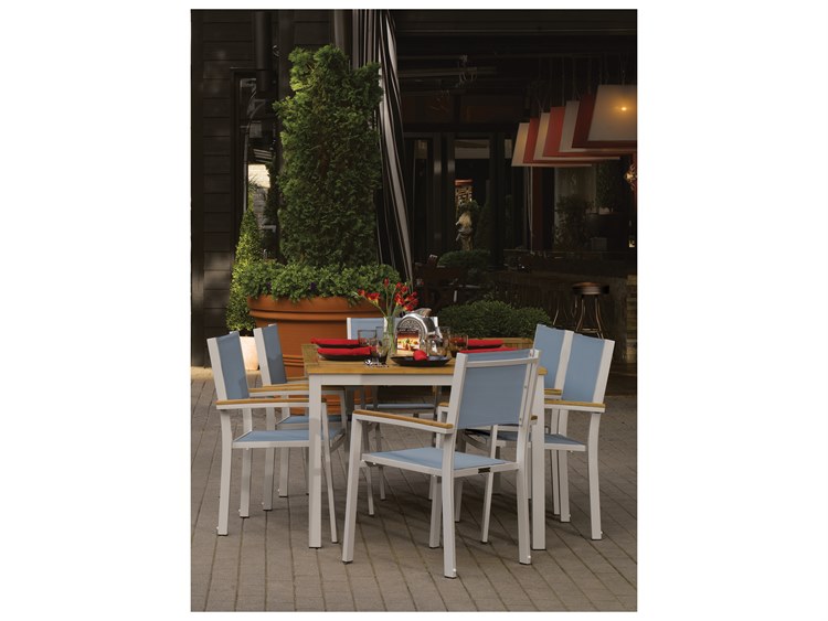 Oxford Garden Travira Aluminum Flint 7 Piece Outdoor Patio Dining Set with Titanium Sling