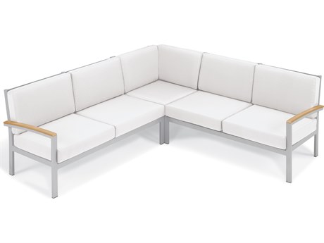 Oxford Garden Travira Aluminum Flint 3 Piece Sectional Lounge Set with Eggshell White Cushions