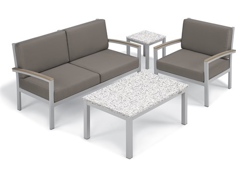Oxford Garden Travira Aluminum Flint 4 Piece Lounge Set with Stone Cushions