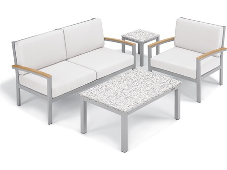 Oxford Garden Travira Aluminum Flint 4 Piece Lounge Set with Eggshell White Cushions