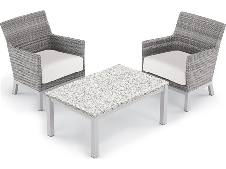 Oxford Garden Argento Wicker 3 Piece Lounge Set with Eggshell White Cushions