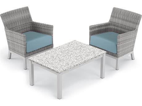 Oxford Garden Argento Wicker 3 Piece Lounge Set with Ice Blue Cushions