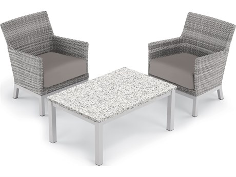 Oxford Garden Argento Wicker 3 Piece Lounge Set with Stone Cushions