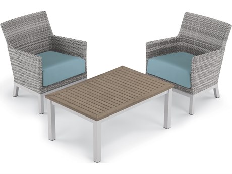 Oxford Garden Argento Wicker 3 Piece Lounge Set with Ice Blue Cushions