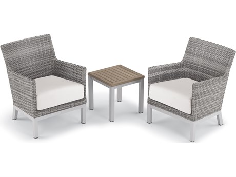 Oxford Garden Argento Wicker 3 Piece Lounge Set with Eggshell White Cushions