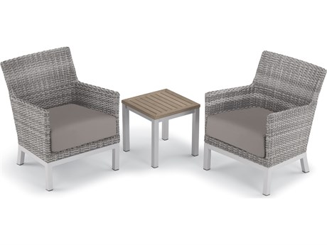 Oxford Garden Argento Wicker 3 Piece Lounge Set with Stone Cushions